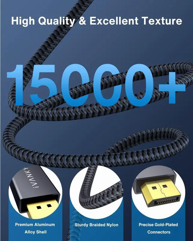 Alt view image 4 of 7 - BUCIER 1.6ft/0.5M DisplayPort Cable, Short DP Cable for Gaming Monitor, TV, PC, Laptop and More, 4K@60Hz, 2K@144Hz, 2K@165Hz, Nylon Braided High Speed DisplayPort 1.2