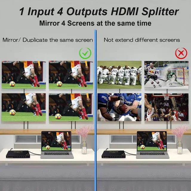 Alt view image 3 of 6 - BUCIER 4K@60Hz HDMI Splitter 1 in 4 Out with AC/DC Power Adapter, 4K HDMI Mirror Monitor for PS4,PS5