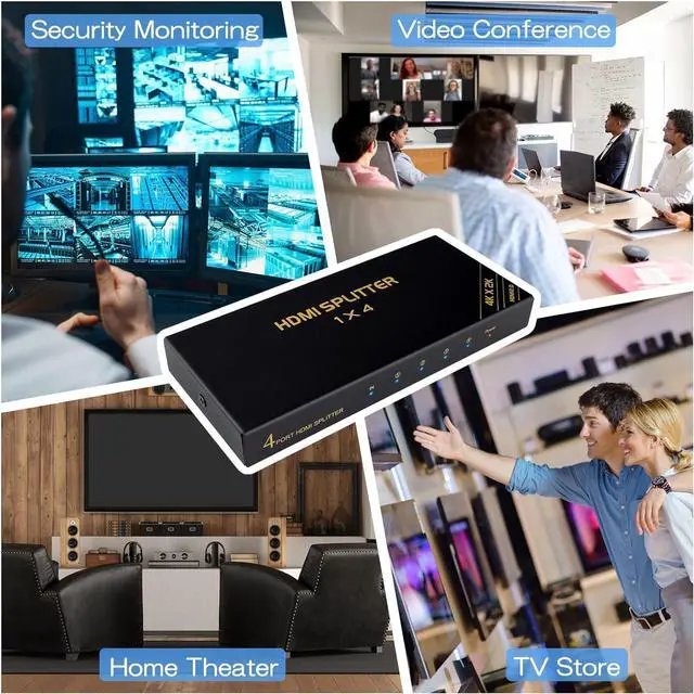 Alt view image 6 of 6 - BUCIER 4K@60Hz HDMI Splitter 1 in 4 Out with AC/DC Power Adapter, 4K HDMI Mirror Monitor for PS4,PS5
