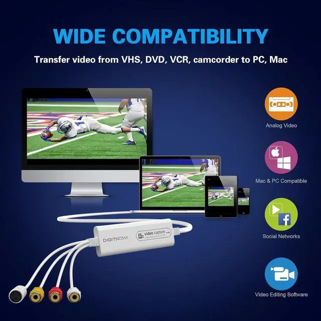 Alt view image 6 of 7 - BUCIER VHS to Digital Converter, Video Capture USB 2.0 Capture Card Device, Convert Analog to Digital, with VHS Hi8 VCR TV Mini DV to DVD Digital Adapter, for Mac OS Android WinXP/7/8/10