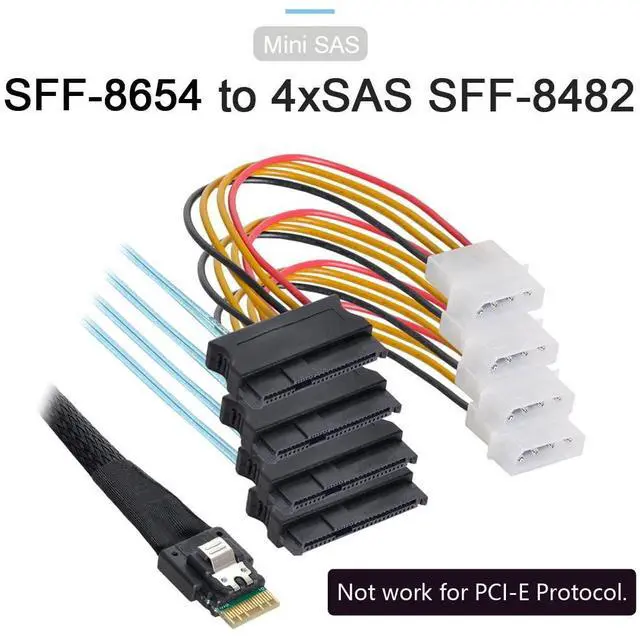 Alt view image 2 of 7 - BUCIER Slimline SAS 4.0 SFF-8654 4i 38pin Host to 4 SAS 29pin SFF-8654 Target Hard Disk Fanout Raid Cable 1M