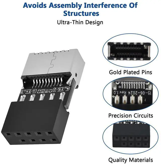 Alt view image 4 of 7 - BUCIER USB 2.0 to USB 3.2 Gen 1 Header Adapter, Mainboard 9 Pin Male to USB 3.1 Type-E (A-Key) Female Converter for Extending USB C Ports on Front Panel of PC (2 Pack)