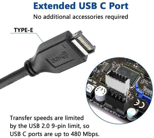 Alt view image 6 of 7 - BUCIER USB 2.0 to USB 3.2 Gen 1 Header Adapter, Mainboard 9 Pin Male to USB 3.1 Type-E (A-Key) Female Converter for Extending USB C Ports on Front Panel of PC (2 Pack)