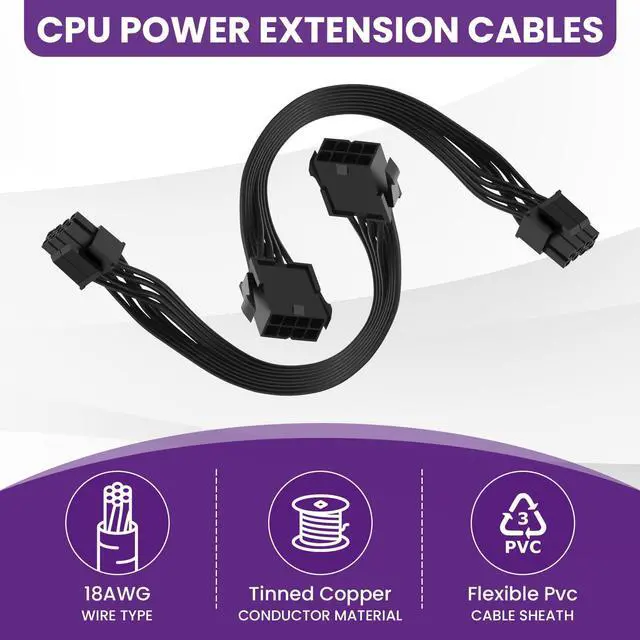 Alt view image 3 of 7 - BUCIER 2 Pack CPU 8 Pin ATX Power Extension Cable, EPS 8 PIN Male (4+4) to 8 PIN Female Power Extension Cable for Motherboard, 9 Inch