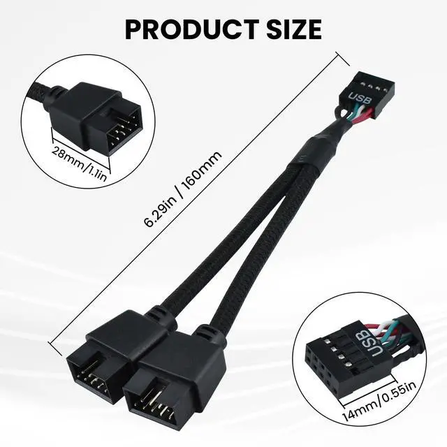 Alt view image 2 of 7 - BUCIER 2Pcs Motherboard 9 Pin USB 2.0 to Dual 9 Pin Extension Splitter, USB 2.0 Header Splitter Nylon Braided Cable for PC Computer Internal Motherboard USB Hub, Black