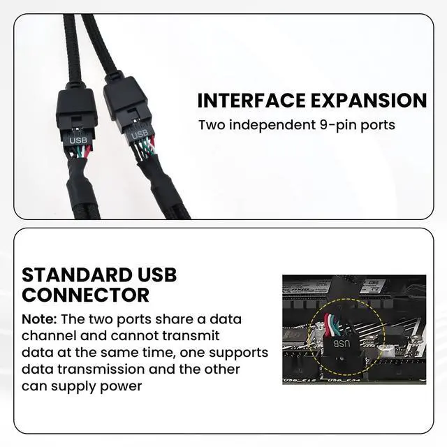 Alt view image 6 of 7 - BUCIER 2Pcs Motherboard 9 Pin USB 2.0 to Dual 9 Pin Extension Splitter, USB 2.0 Header Splitter Nylon Braided Cable for PC Computer Internal Motherboard USB Hub, Black