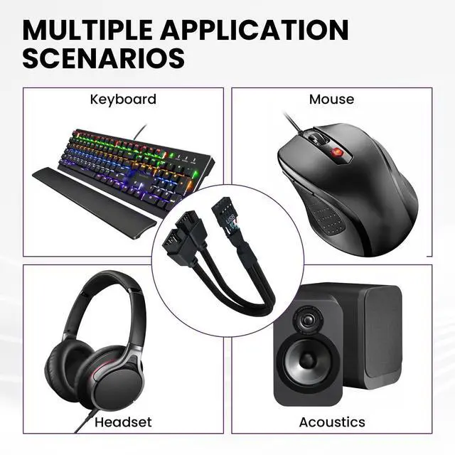 Alt view image 7 of 7 - BUCIER 2Pcs Motherboard 9 Pin USB 2.0 to Dual 9 Pin Extension Splitter, USB 2.0 Header Splitter Nylon Braided Cable for PC Computer Internal Motherboard USB Hub, Black