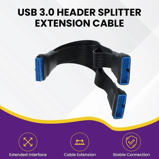 Alt view image 3 of 7 - BUCIER 2Pcs USB 3.0 Header Splitter Extension Cable, 19/20 Pin 1 to 2 Y Internal Hub Splitter, Internal Adapter DIY-Cable for Motherboard (5.9 inch)