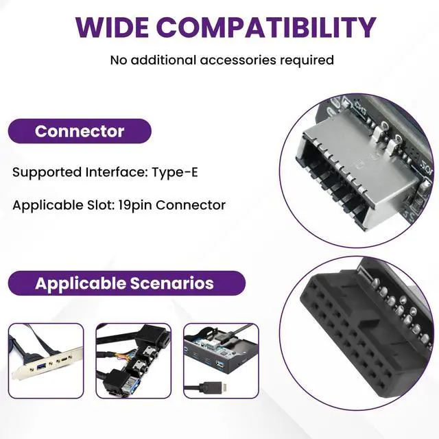 Alt view image 7 of 7 - BUCIER USB 3.2 Gen 1 to USB 3.2 Gen 2 Header Adapter, Motherboard 19Pin to Type-E Header Converter, Front Panel Adapter for Type C Motherboard (Vertical Type)