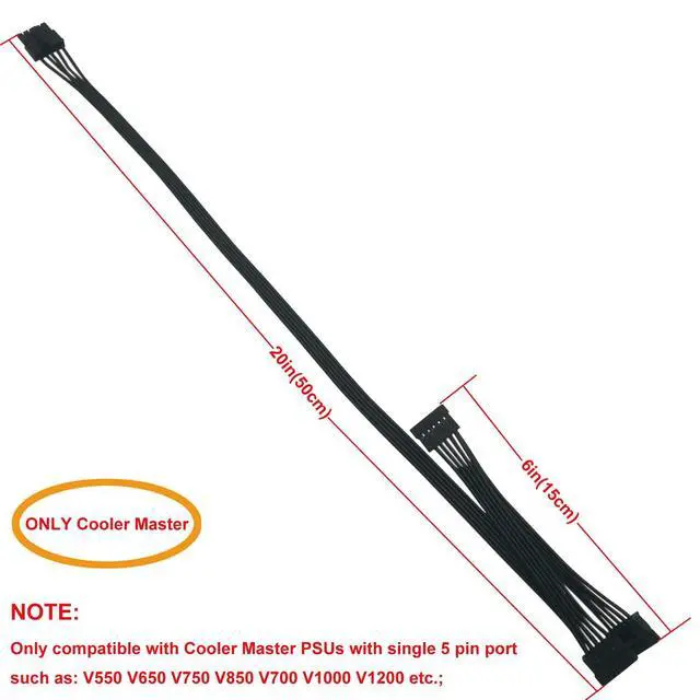 Alt view image 3 of 5 - SATA Power Cable for Cooler Master PSUs, 5 Pin to 3X 15 Pin SATA Hard Drive HDD Power Adapter Splitter for BTC Mining Riser Card 20-in(50cm)