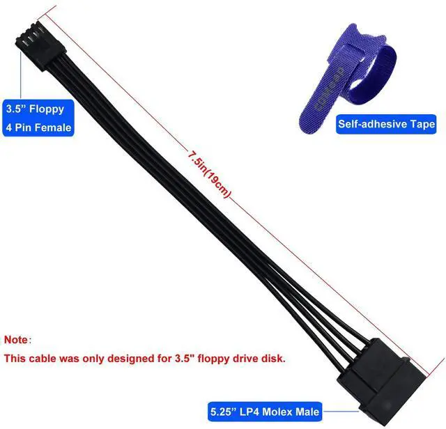 Alt view image 4 of 5 - BUCIER  (2-Pack)  4 Pin LP4 5.25" Molex to 3.5" Floppy Drive 4 Pin Female FDD Power Adapter Cable 7.5-inch(19cm)