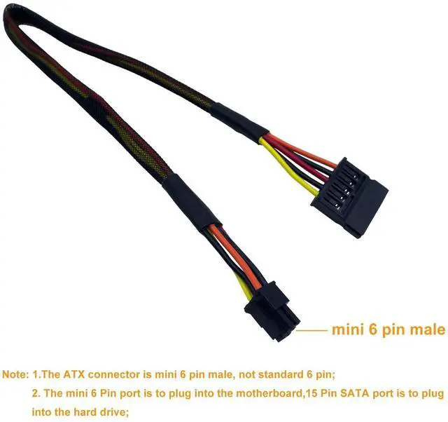 Alt view image 4 of 5 - BUCIER SATA Power Cable for D.ell Inspiron 3653 3650 Series, SATA 15 Pin to Mini 6 Pin ATX Adapter Compatible Part No. GP2JM 15-inch(38cm) (Pack of 2)