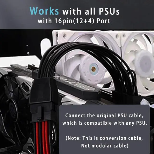 Alt view image 5 of 7 - BUCIER 12VHPWR Cable Extension, 16 Pin Female to Dual 8 Pin(6+2) Male PCIe Conversion GPU Power Cable for Power Supply with 12+4pin 12VHPWR Port 7.67 in(19.5cm)