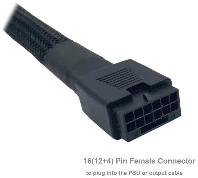 Alt view image 3 of 5 - BUCIER 12VHPWR Cable, 16 Pin GPU PCIe 5.0 Female to Male Extension 90 Degree Angle 16AWG 600W Sleeved Adapter for 12+4pin RTX 4090 4080 4070Ti 3090Ti Graphic Card 7.1-inch (Type B)