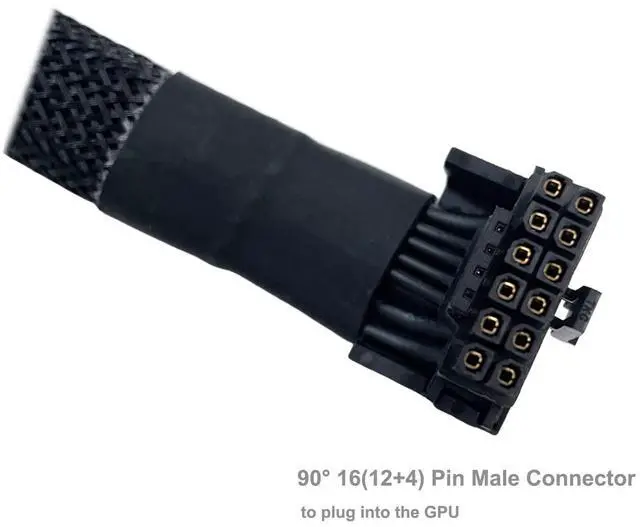 Alt view image 2 of 5 - BUCIER 12VHPWR Cable, 16 Pin GPU PCIe 5.0 Female to Male Extension 90 Degree Angle 16AWG 600W Sleeved Adapter for 12+4pin RTX 4090 4080 4070Ti 3090Ti Graphic Card 7.1-inch (Type A)