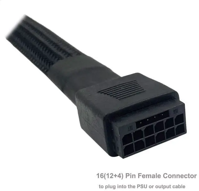 Alt view image 3 of 5 - BUCIER 12VHPWR Cable, 16 Pin GPU PCIe 5.0 Female to Male Extension 90 Degree Angle 16AWG 600W Sleeved Adapter for 12+4pin RTX 4090 4080 4070Ti 3090Ti Graphic Card 7.1-inch (Type A)