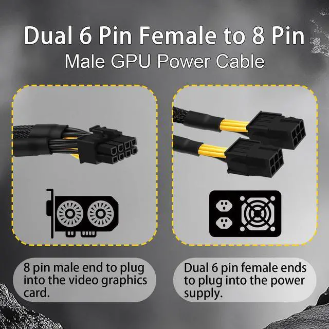 Alt view image 3 of 7 - BUCIER 6 Pin to 8 Pin GPU Adapter, Dual 6 Pin Female to 8 Pin Male GPU Power Sleeved Cable 9.5-inch(24cm)