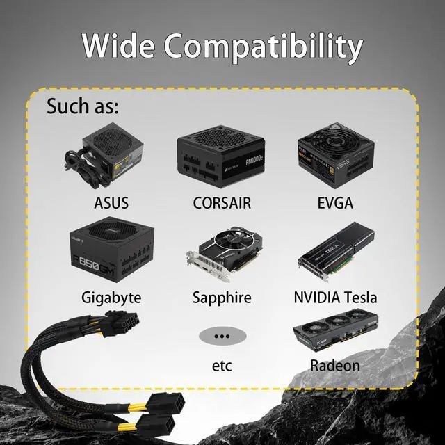 Alt view image 7 of 7 - BUCIER 6 Pin to 8 Pin GPU Adapter, Dual 6 Pin Female to 8 Pin Male GPU Power Sleeved Cable 9.5-inch(24cm)