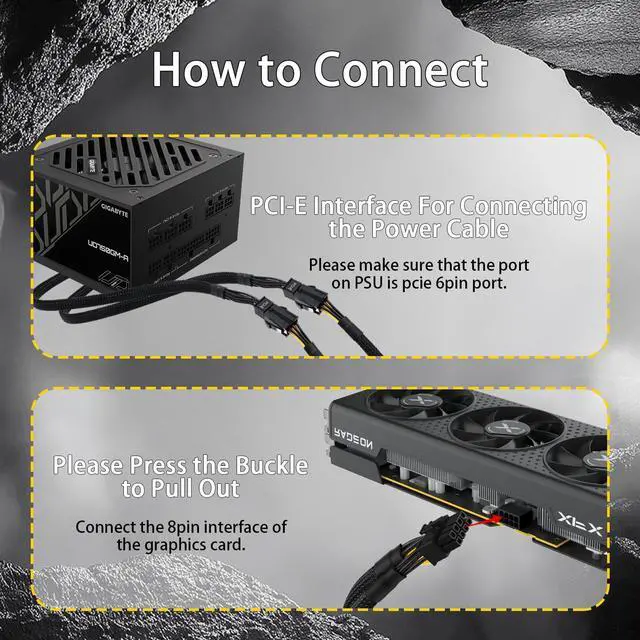 Alt view image 6 of 7 - BUCIER 6 Pin to 8 Pin GPU Adapter, Dual 6 Pin Female to 8 Pin Male GPU Power Sleeved Cable 9.5-inch(24cm)