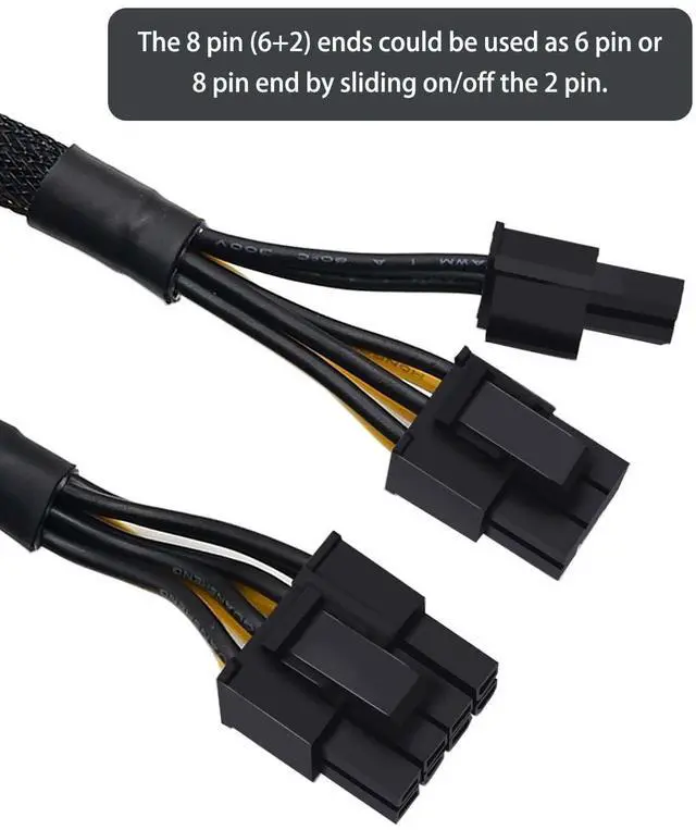 Alt view image 3 of 6 - BUCIER (2-Pack) 8 Pin PCIe Splitter Cable, GPU VGA PCIe 8 Pin Female to Dual 8 Pin (6+2) Male PCI Express Power Adapter Braided Extension 9 inches (23cm)