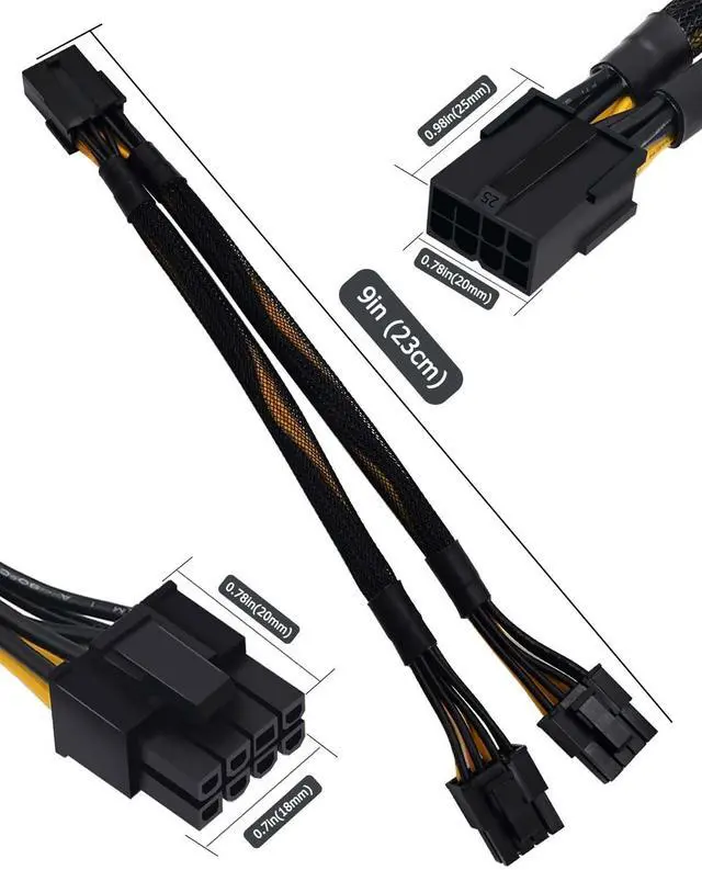Alt view image 5 of 6 - BUCIER (2-Pack) 8 Pin PCIe Splitter Cable, GPU VGA PCIe 8 Pin Female to Dual 8 Pin (6+2) Male PCI Express Power Adapter Braided Extension 9 inches (23cm)