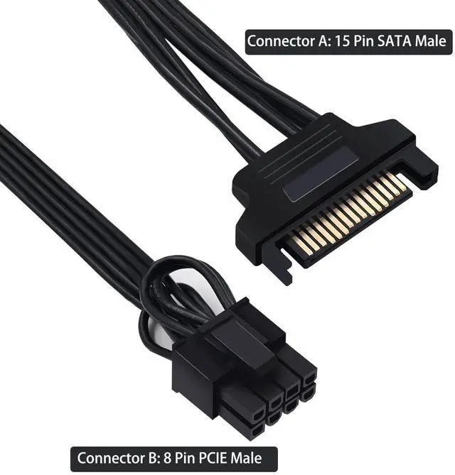Alt view image 2 of 5 - BUCIER SATA to 8 Pin GPU Power Adapter, SATA to 8 Pin (6+2) PCIe Graphics Card Power Supply Cable 9-inch (Pack of 2)