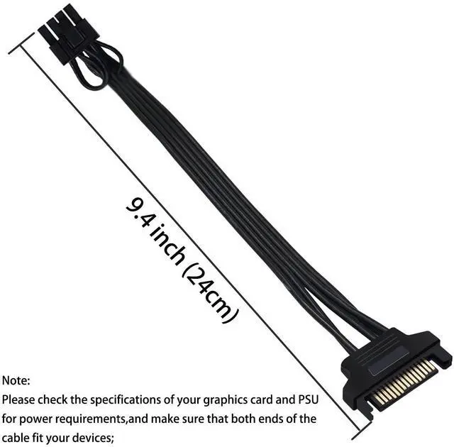 Alt view image 5 of 5 - BUCIER SATA to 8 Pin GPU Power Adapter, SATA to 8 Pin (6+2) PCIe Graphics Card Power Supply Cable 9-inch (Pack of 2)