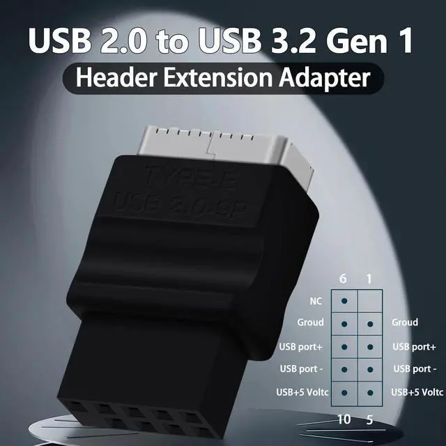 Alt view image 2 of 6 - BUCIER USB 2.0 to USB 3.2 Gen 1 Header Extension Adapter for Mainboard with Type E Key-A Female Front Panel Socket to 9 Pin Header Internal Conversion Adapter Black