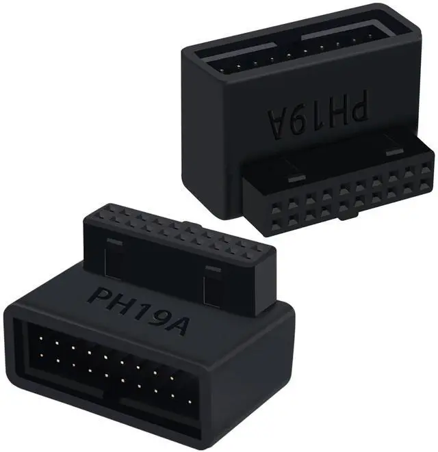 Main image of BUCIER USB 3.0 90 Degree Motherboard Adapter, 19Pin Male to Female L Turn Right Angle Extension Power Adapter for Desktop Motherboard Internal Header Up AngledPack of 2