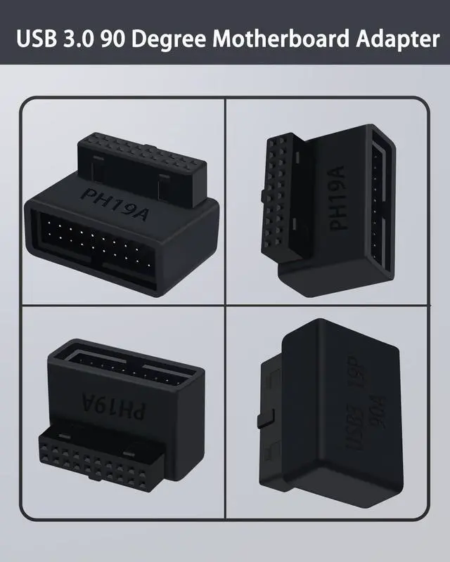 Alt view image 2 of 5 - BUCIER USB 3.0 90 Degree Motherboard Adapter, 19Pin Male to Female L Turn Right Angle Extension Power Adapter for Desktop Motherboard Internal Header Up AngledPack of 2