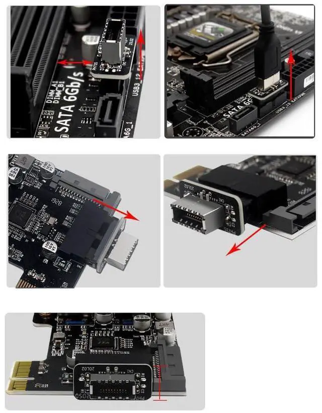 Alt view image 6 of 6 - BUCIER USB 3.2 Gen 1 to USB 3.2 Gen 2 Header Adapter, USB 3.1 Type-E Key-A to USB 3.0 20 Pin Header Converter for Type C Motherboard (Vertical Type)