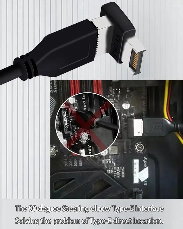 Alt view image 6 of 6 - BUCIER USB C Motherboard AdapterUSB 3.2 Type E 90 Degree Front Panel Internal Connector Header Converter for Motherboard Black C