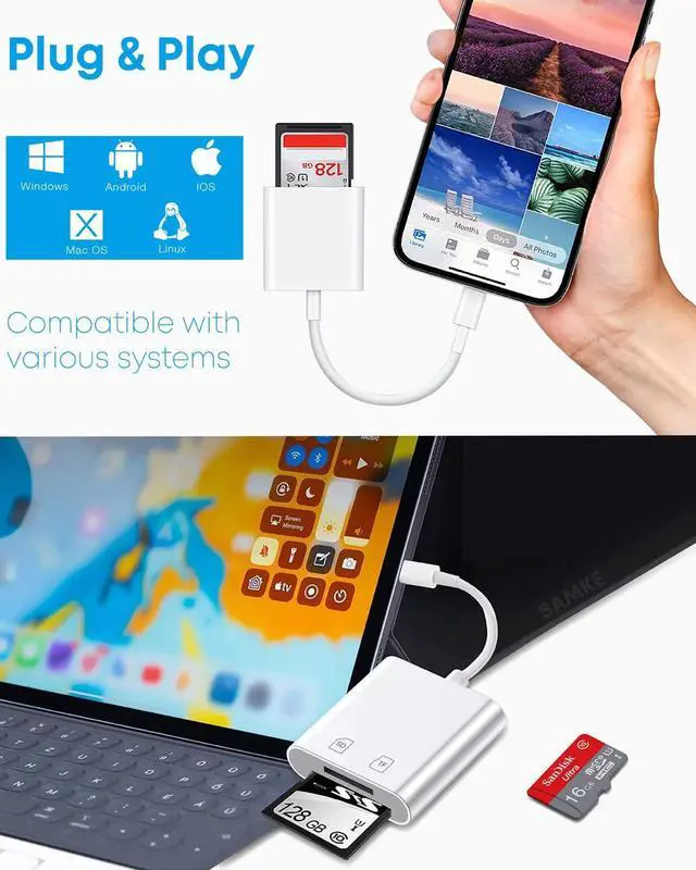 Alt view image 2 of 7 - BUCIER USB C SD Card Reader, USB-C to SD/Micro SD Card Reader, 2in1 High-Speed Type C Camera Memory Card Adapter OTG Compatible with iPhone 15 and Above/iPad/Galaxy/MacBook Pro and More UBC C Devices