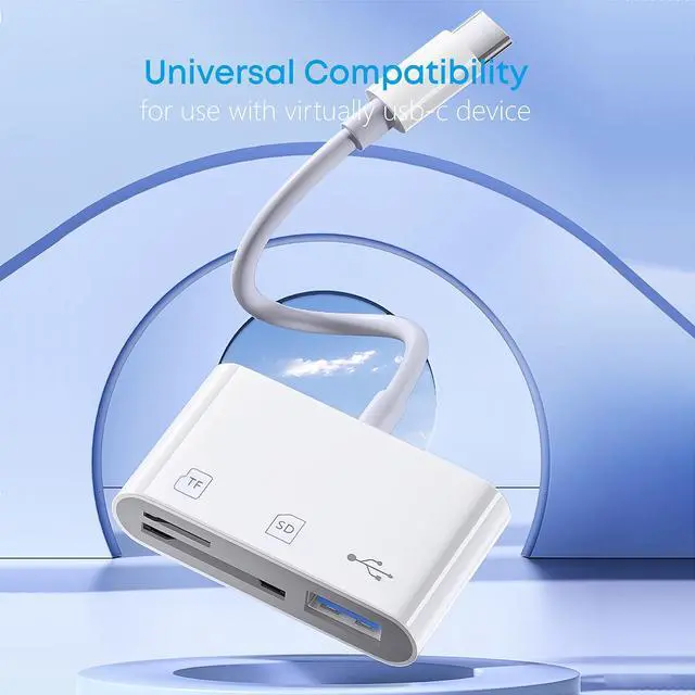 Alt view image 2 of 7 - USB C SD/TF Card Reader Type-C Camera Adapter - 3 in 1 USB C to TF/SD/USB Disk Camera Memory Reader Adapter for iPhone15/15Pro and Above/iPad Pro/MacBook Pro/iMac/Samsung/Chromebook/Pixelbook More
