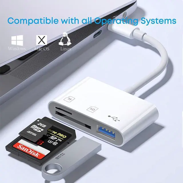 Alt view image 4 of 7 - USB C SD/TF Card Reader Type-C Camera Adapter - 3 in 1 USB C to TF/SD/USB Disk Camera Memory Reader Adapter for iPhone15/15Pro and Above/iPad Pro/MacBook Pro/iMac/Samsung/Chromebook/Pixelbook More
