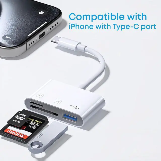 Alt view image 5 of 7 - USB C SD/TF Card Reader Type-C Camera Adapter - 3 in 1 USB C to TF/SD/USB Disk Camera Memory Reader Adapter for iPhone15/15Pro and Above/iPad Pro/MacBook Pro/iMac/Samsung/Chromebook/Pixelbook More