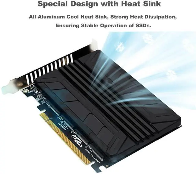 Alt view image 3 of 7 - BUCIER Quad NVMe PCIe Adapter M.2 NVMe SSD to PCI-e 4.0 3.0 x16 Card with Individual LED Indicator Heat Sink Support 2230 2242 2260 2280 NVMe SSD (PCI-e Bifurcation Required)