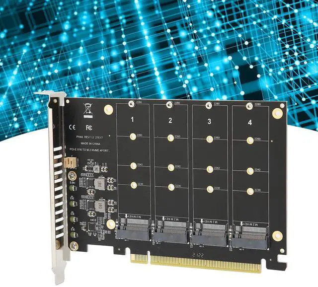 Alt view image 7 of 7 - BUCIER M.2 PCIE Adapter Card, 4 Port M.2 NVMe SSD to PCIE X16 M Key Hard Drive Converter Reader Expansion Card PC Internal Expansion Card Pcie Nvme Adapter (ph44)