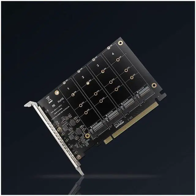 Alt view image 2 of 7 - BUCIER 4 Port NVMe to PCIe Host Controller Expansion Card, M.2 NVME to PCIe X16 Adapter, Support 2230 2242 2260 2280, System Free Drive, 4×32Gbps, with Mounting Accessories (ph44)