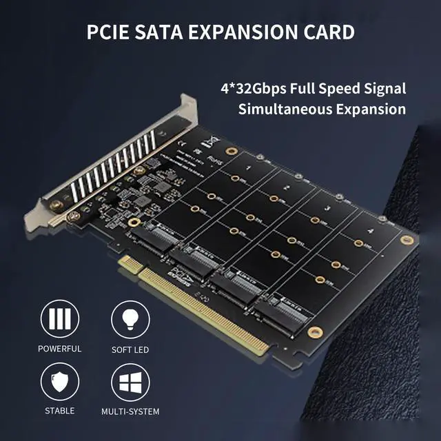 Alt view image 5 of 7 - BUCIER 4 Port NVMe to PCIe Host Controller Expansion Card, M.2 NVME to PCIe X16 Adapter, Support 2230 2242 2260 2280, System Free Drive, 4×32Gbps, with Mounting Accessories (ph44)
