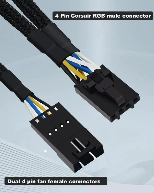 Alt view image 2 of 5 - BUCIER RGB Splitter for Corsair RGB HUB, Lighting Node Core and iCUE Commander CORE XT, 4 Pin Male to Female Fan Extension Cable for Corsair RGB Fan ML/LL/QL/SP/HD 9-in