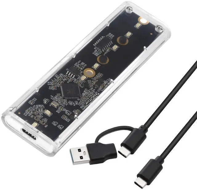 Main image of BUCIER Transparent M.2 NVMe SSD Enclosure with Colorful LED Lights, 10Gbps M2 SSD Enclosure Tool-Free NVMe to USB Adapter External Enclosure for M-Key SSD 2230 2242 2260 2280 Sizes Support UASP Trim