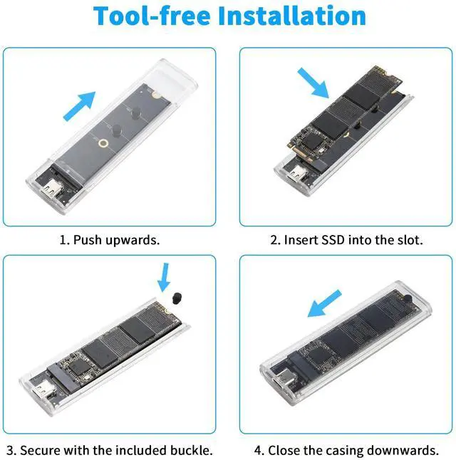 Alt view image 7 of 7 - BUCIER Transparent M.2 NVMe SSD Enclosure with Colorful LED Lights, 10Gbps M2 SSD Enclosure Tool-Free NVMe to USB Adapter External Enclosure for M-Key SSD 2230 2242 2260 2280 Sizes Support UASP Trim
