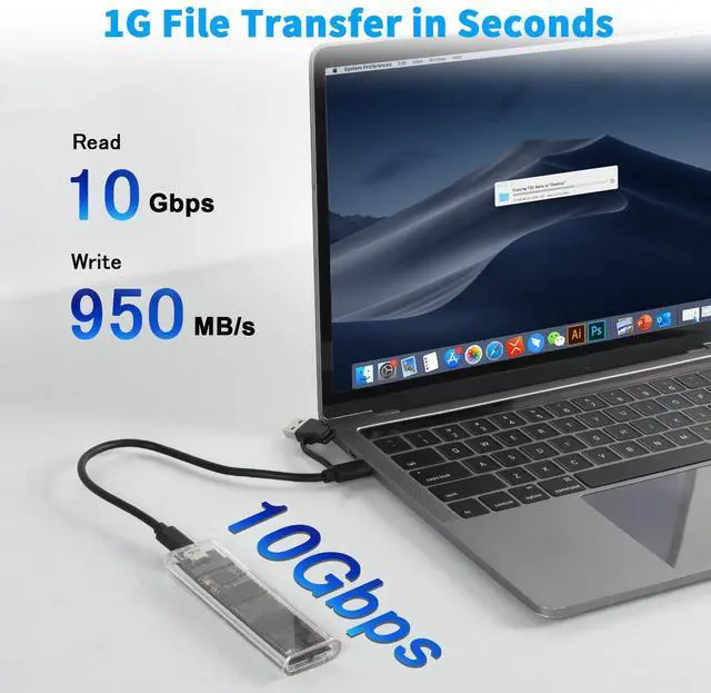 Alt view image 3 of 7 - BUCIER Transparent M.2 NVMe SSD Enclosure with Colorful LED Lights, 10Gbps M2 SSD Enclosure Tool-Free NVMe to USB Adapter External Enclosure for M-Key SSD 2230 2242 2260 2280 Sizes Support UASP Trim