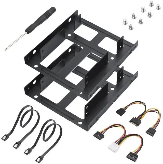 Main image of BUCIER 2 Pack Double-Deck SSD Mounting Bracket SSD Adapter 2.5" to 3.5" Hard Drive with SATA Cable and Power Splitter Cable Metal SSD HDD Holder Compatible with 2.5 to 3.5 Drive Bay