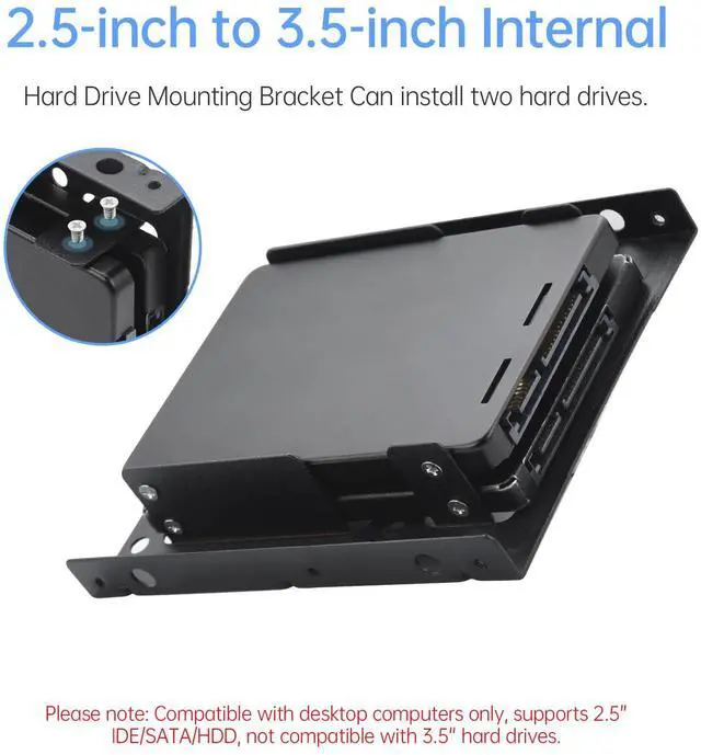 Alt view image 2 of 7 - BUCIER 2 Pack Double-Deck SSD Mounting Bracket SSD Adapter 2.5" to 3.5" Hard Drive with SATA Cable and Power Splitter Cable Metal SSD HDD Holder Compatible with 2.5 to 3.5 Drive Bay