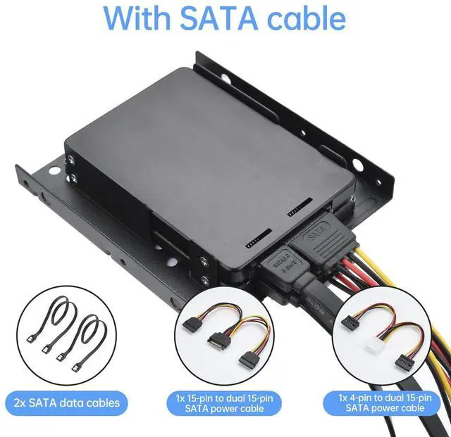 Alt view image 4 of 7 - BUCIER 2 Pack Double-Deck SSD Mounting Bracket SSD Adapter 2.5" to 3.5" Hard Drive with SATA Cable and Power Splitter Cable Metal SSD HDD Holder Compatible with 2.5 to 3.5 Drive Bay