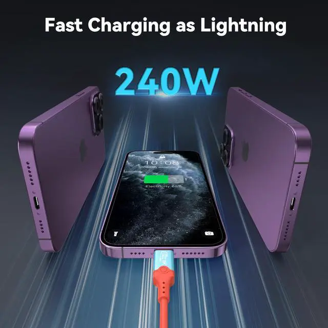 Alt view image 2 of 7 - BUCIER USB C to USB C Charger Cable, 240W 5A Type C Fast Charging 40Gbps 8K@60Hz Charger for iPhone 16 15 Pro Max Plus iPad Pro MacBook Samsung Galaxy S24 S23 S22 Ultra (1M)