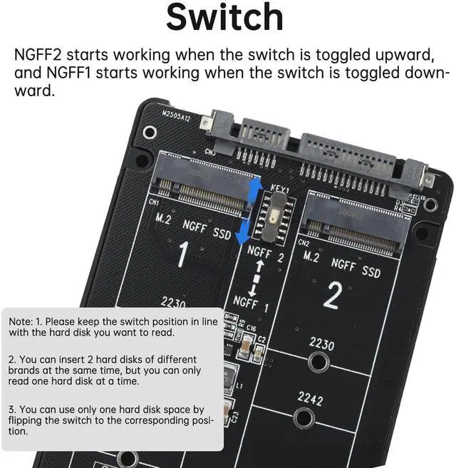 Alt view image 3 of 6 - BUCIER M.2 SATA NGFF to SATA Adapter (Not Support NVME/ M.2 PCIE) 6Gbps Dual NGFF MSATA B Key/ B&M Key SSD to 2.5" III Converter Adapter Max 4TB Support 2230 2242 2260 2280 SSDs