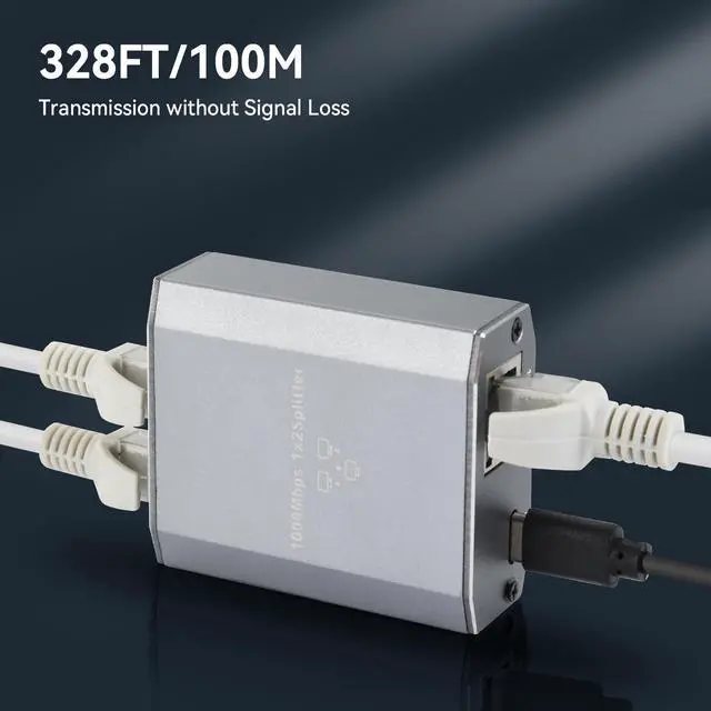 Alt view image 4 of 7 - BUCIER Ethernet Splitter 1 to 2, 1000Mbps High Speed Gigabit Network Switch with USB-C Power Cable, 2 Port LAN Internet Splitter for PC Laptop PS5 Xbox Router TV, 2 Devices Simultaneously Networking